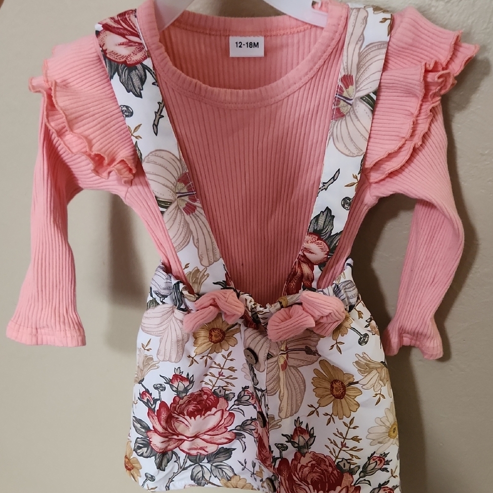 Floral Suspender Skirt with Pink Top